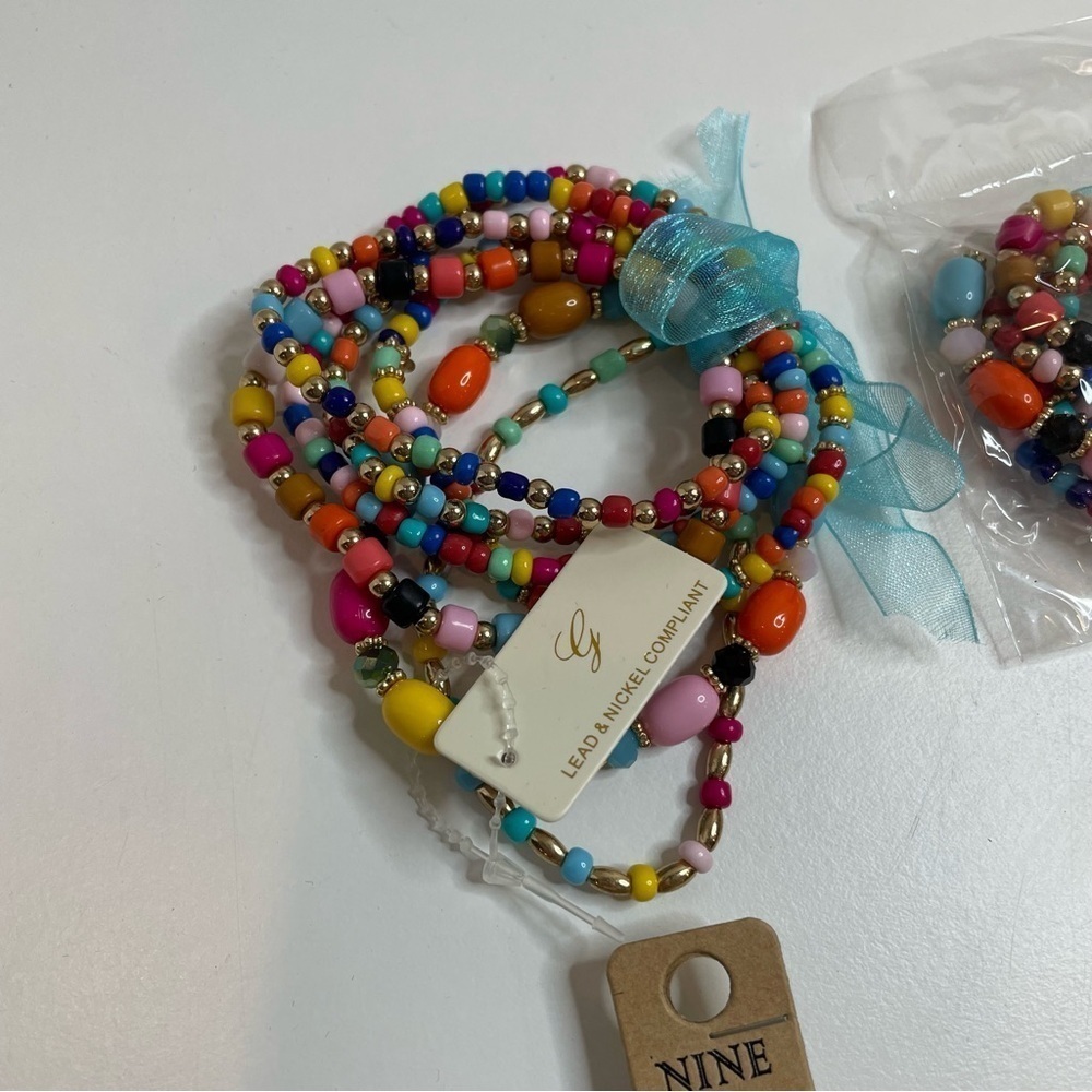 Set of 13 Bead Bracelets NEW Rainbow Marbled Pineapple Teardrop Costume Jewelry - Picture 2 of 6